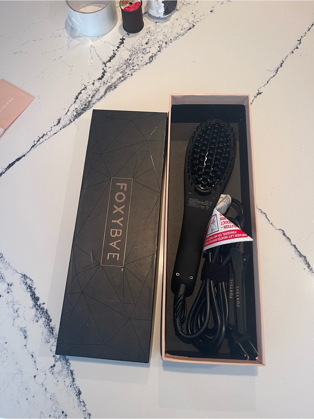 FOXYBAE Black Heated Straightening Brush for Women - Smooth & Fast Styling